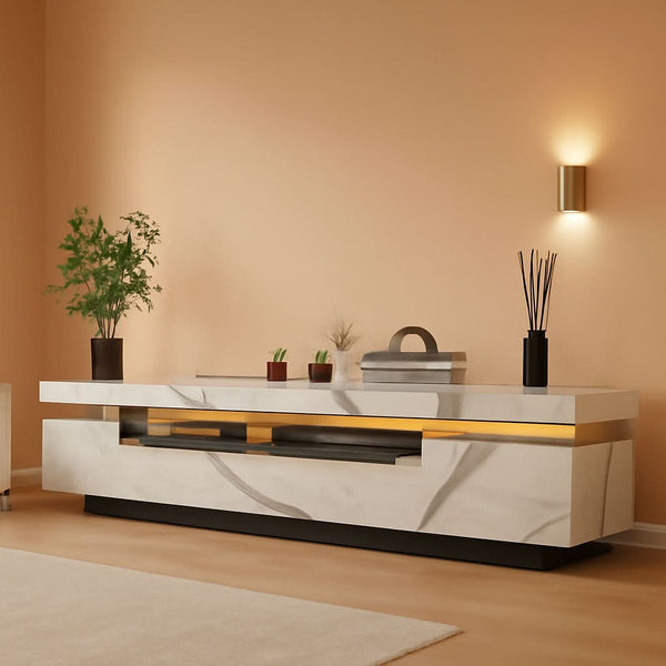 70 Inch White LED TV Stand With Cable Management System