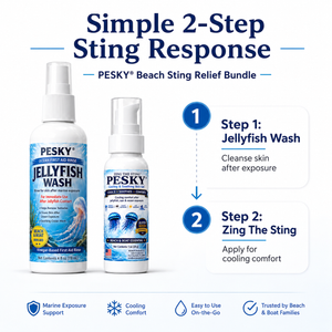 PESKY® Beach Sting Relief Bundle – Jellyfish Wash & Zing The Sting™ Cooling Comfort