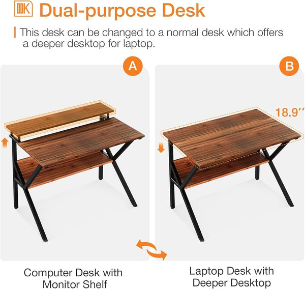 Espresso 27.5 Inch Compact Desk With Monitor Stand