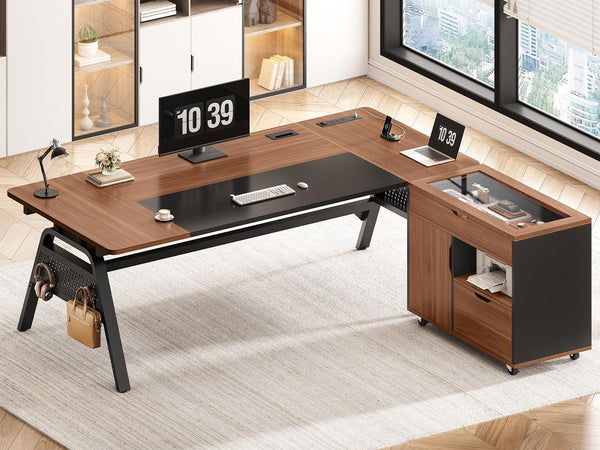 63 Inch Wide LShapedDesk With Cable Management System